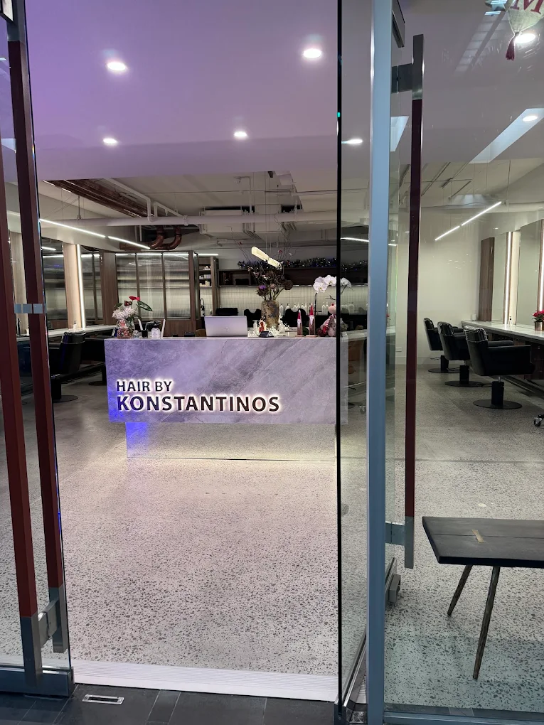 Glass entrance of Hair By Konstantinos salon in Toorak